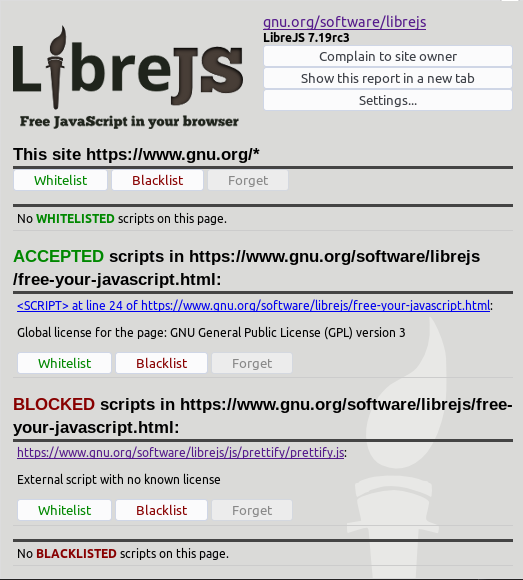 LibreJS
      screenshot